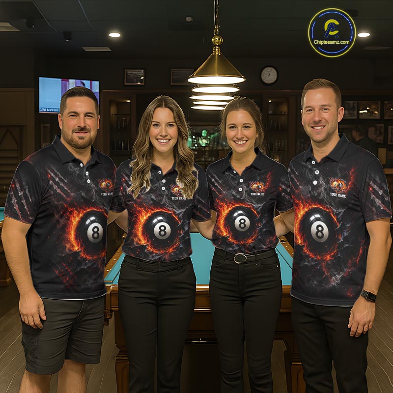 Cracked Flame 8 Ball and 9 Ball Billiard Shirts for Women Billiard Team Jerseys Billiard League NNT297