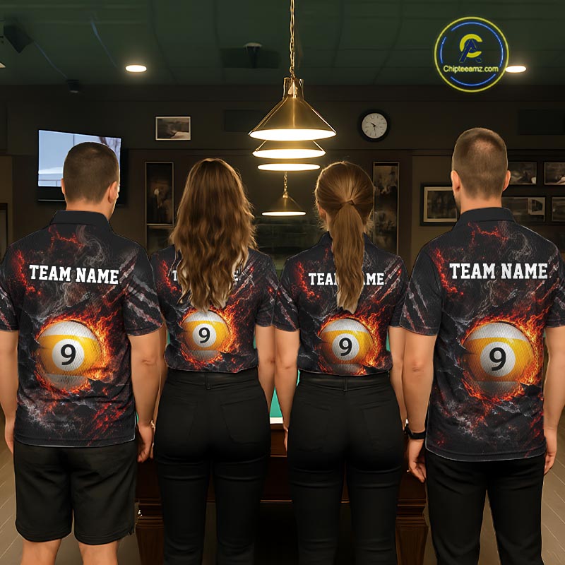 Cracked Flame 8 Ball and 9 Ball Billiard Shirts for Men Billiard Team Jerseys Billiard League NNT297