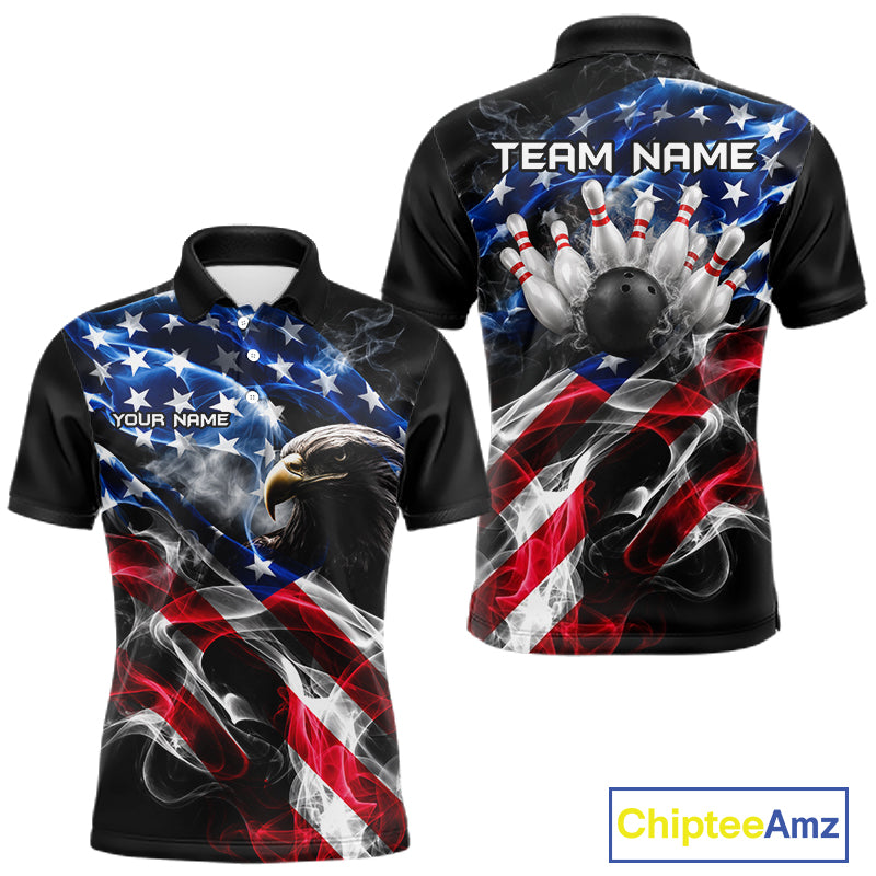 Custom Smoke American Flag Eagle Bowling Shirts for Men Bowling Team Jersey Bowling Tournament HNT659