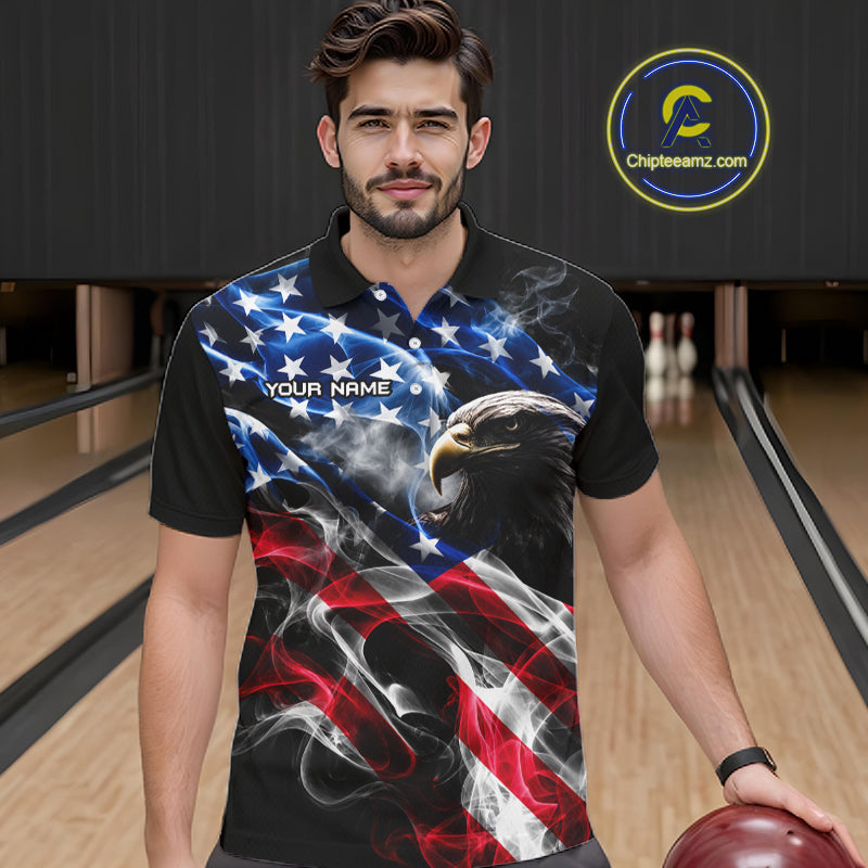 Custom Smoke American Flag Eagle Bowling Shirts for Men Bowling Team Jersey Bowling Tournament HNT659