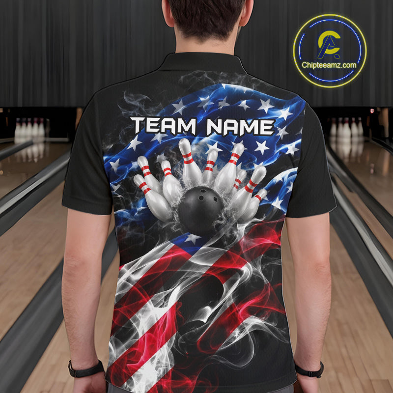 Custom Smoke American Flag Eagle Bowling Shirts for Men Bowling Team Jersey Bowling Tournament HNT659