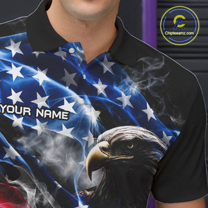 Custom Smoke American Flag Eagle Bowling Shirts for Men Bowling Team Jersey Bowling Tournament HNT659