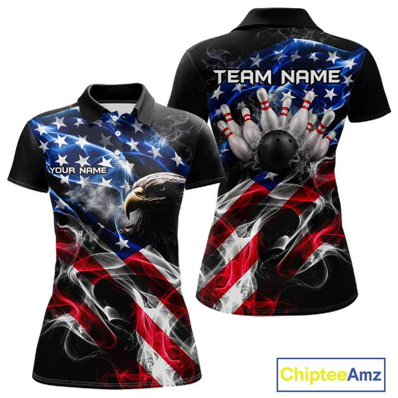 Custom Smoke American Flag Eagle Bowling Shirts for Women Bowling Team Jersey Bowling Tournament HNT659