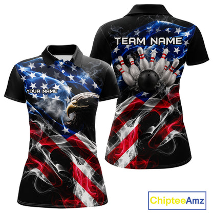 Custom Smoke American Flag Eagle Bowling Shirts for Women Bowling Team Jersey Bowling Tournament HNT659