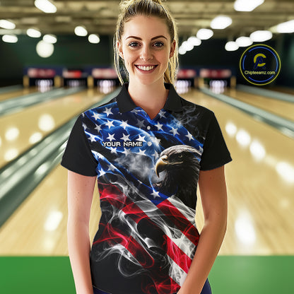 Custom Smoke American Flag Eagle Bowling Shirts for Women Bowling Team Jersey Bowling Tournament HNT659