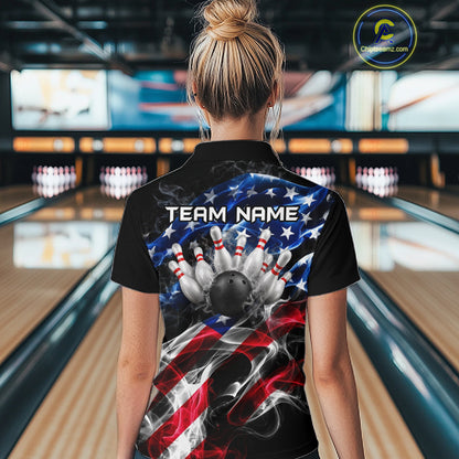 Custom Smoke American Flag Eagle Bowling Shirts for Women Bowling Team Jersey Bowling Tournament HNT659