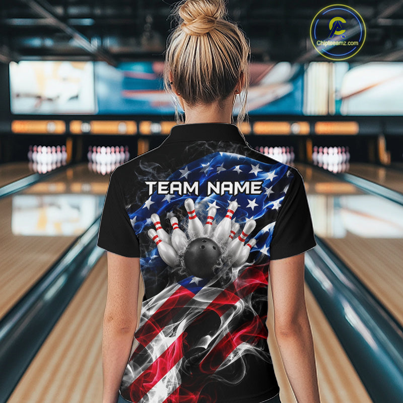 Custom Smoke American Flag Eagle Bowling Shirts for Women Bowling Team Jersey Bowling Tournament HNT659