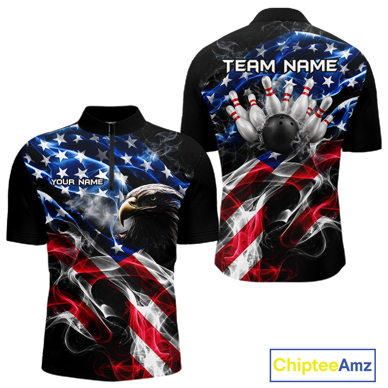 Custom Smoke American Flag Eagle Bowling Shirts for Men Bowling Team Jersey Bowling Tournament HNT659