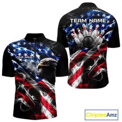Custom Smoke American Flag Eagle Bowling Shirts for Men Bowling Team Jersey Bowling Tournament HNT659