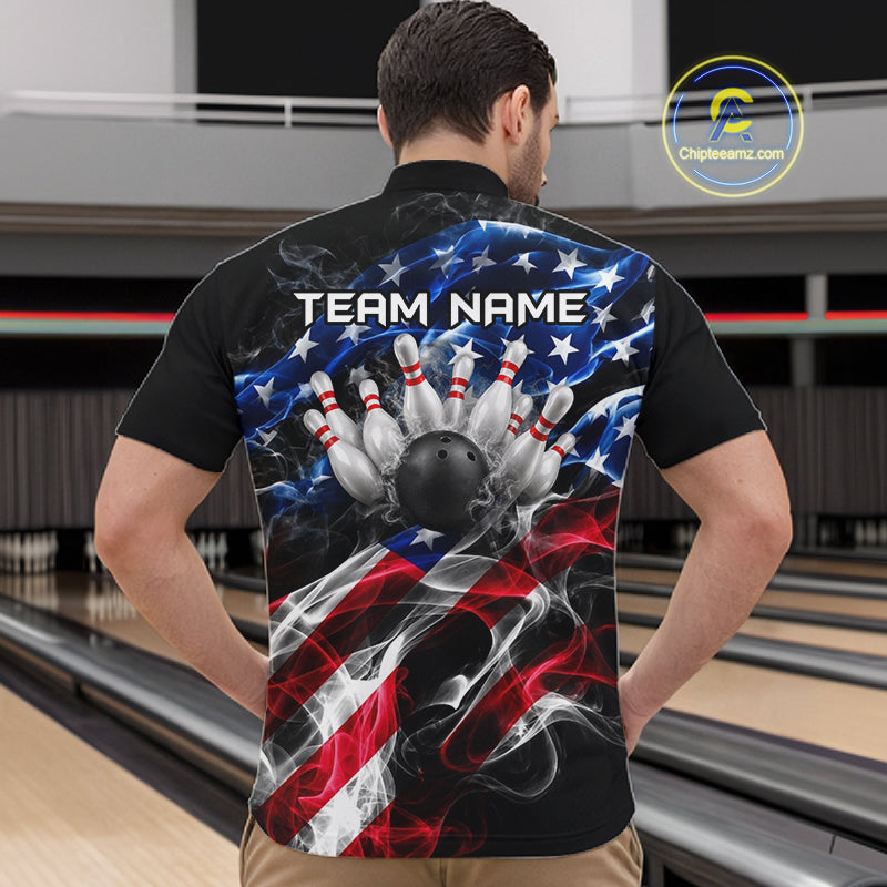 Custom Smoke American Flag Eagle Bowling Shirts for Men Bowling Team Jersey Bowling Tournament HNT659