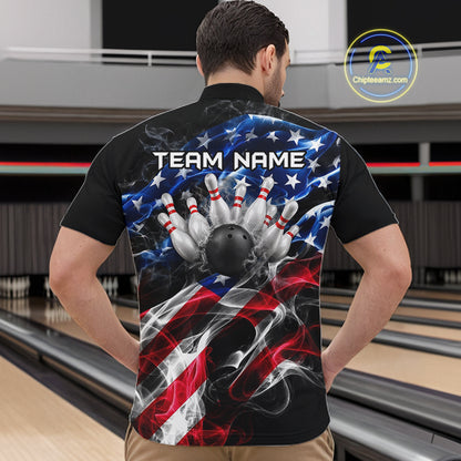 Custom Smoke American Flag Eagle Bowling Shirts for Men Bowling Team Jersey Bowling Tournament HNT659