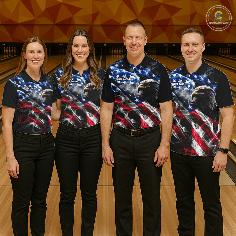 Custom Smoke American Flag Eagle Bowling Shirts for Men Bowling Team Jersey Bowling Tournament HNT659