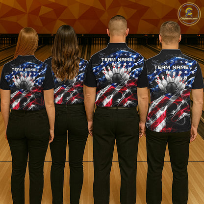 Custom Smoke American Flag Eagle Bowling Shirts for Men Bowling Team Jersey Bowling Tournament HNT659