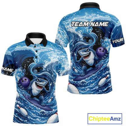 Funny Surfing Shark Bowling Team Shirts Custom Bowling Jersey for Men Polo & 1/4 Zip HNT547