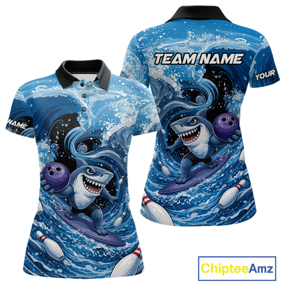 Funny Surfing Shark Bowling Team Shirts Custom Bowling Jersey for Women Polo & 1/4 Zip HNT547