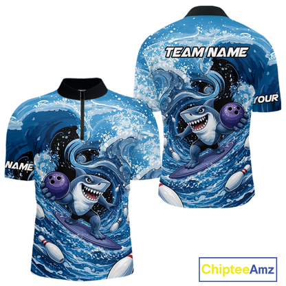 Funny Surfing Shark Bowling Team Shirts Custom Bowling Jersey for Men Polo & 1/4 Zip HNT547