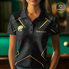 Load image into Gallery viewer, Custom Black Gold 8 Ball 9 Ball Yin Yang Pool Shirts Billiard Shirt for Women Billiard Team Jersey NNT179
