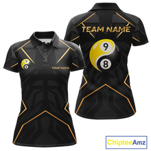 Load image into Gallery viewer, Custom Black Gold 8 Ball 9 Ball Yin Yang Pool Shirts Billiard Shirt for Women Billiard Team Jersey NNT179