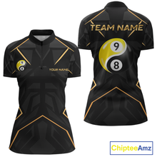 Load image into Gallery viewer, Custom Black Gold 8 Ball 9 Ball Yin Yang Pool Shirts Billiard Shirt for Women Billiard Team Jersey NNT179