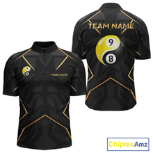 Load image into Gallery viewer, Custom Black Gold 8 Ball 9 Ball Yin Yang Pool Shirts Billiard Shirt for Men Billiard Team Jersey NNT179