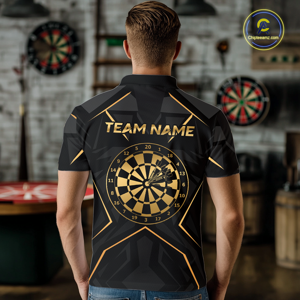 Custom Black Gold Dartboard Shirts Dart Shirt for Men Dart Team Jersey Dart League NNT178