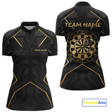 Load image into Gallery viewer, Custom Black Gold Dartboard Shirts Dart Shirt for Women Dart Team Jersey Dart League NNT178