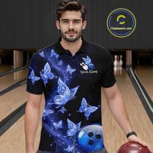 Load image into Gallery viewer, Custom Blue Galaxy Butterflies Bowling Shirt for Men Butterfly Bowling Team Jersey Bowling League HNT277