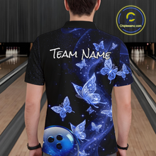 Load image into Gallery viewer, Custom Blue Galaxy Butterflies Bowling Shirt for Men Butterfly Bowling Team Jersey Bowling League HNT277