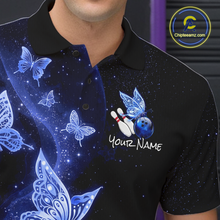 Load image into Gallery viewer, Custom Blue Galaxy Butterflies Bowling Shirt for Men Butterfly Bowling Team Jersey Bowling League HNT277