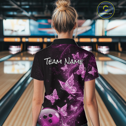 Custom Pink Galaxy Butterflies Bowling Shirt for Women Butterfly Bowling Team Jersey Bowling League HNT277