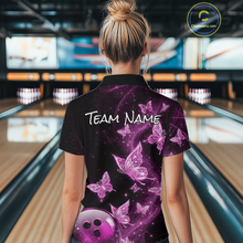 Load image into Gallery viewer, Custom Pink Galaxy Butterflies Bowling Shirt for Women Butterfly Bowling Team Jersey Bowling League HNT277