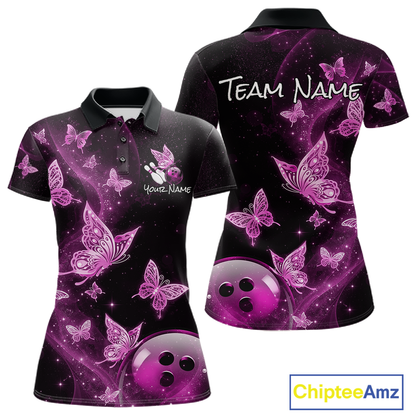 Custom Pink Galaxy Butterflies Bowling Shirt for Women Butterfly Bowling Team Jersey Bowling League HNT277
