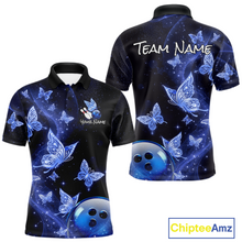 Load image into Gallery viewer, Custom Blue Galaxy Butterflies Bowling Shirt for Men Butterfly Bowling Team Jersey Bowling League HNT277