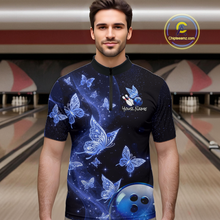 Load image into Gallery viewer, Custom Blue Galaxy Butterflies Bowling Shirt for Men Butterfly Bowling Team Jersey Bowling League HNT277