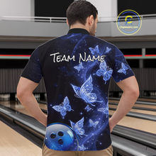 Load image into Gallery viewer, Custom Blue Galaxy Butterflies Bowling Shirt for Men Butterfly Bowling Team Jersey Bowling League HNT277