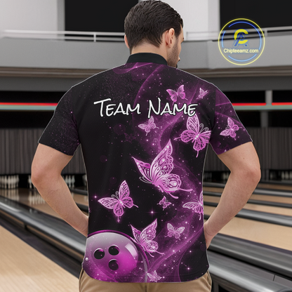 Custom Pink Galaxy Butterflies Bowling Shirt for Men Butterfly Bowling Team Jersey Bowling League HNT277