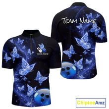 Load image into Gallery viewer, Custom Blue Galaxy Butterflies Bowling Shirt for Men Butterfly Bowling Team Jersey Bowling League HNT277