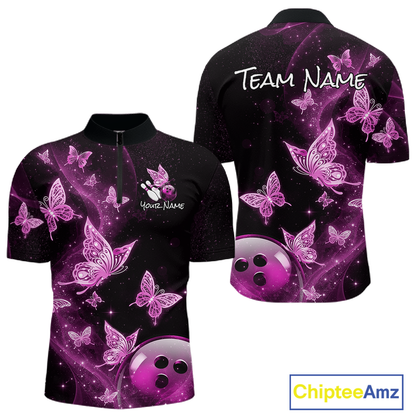 Custom Pink Galaxy Butterflies Bowling Shirt for Men Butterfly Bowling Team Jersey Bowling League HNT277