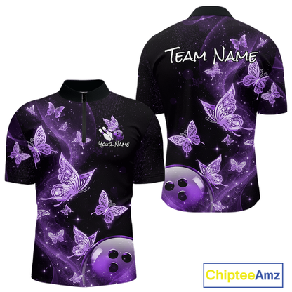 Custom Purple Galaxy Butterflies Bowling Shirt for Men Butterfly Bowling Team Jersey Bowling League HNT277