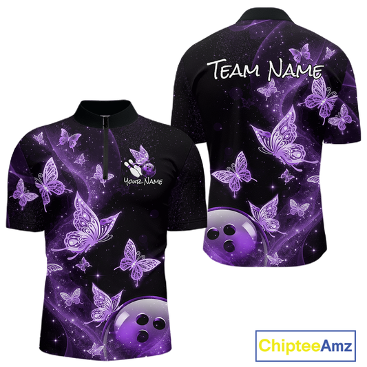Custom Purple Galaxy Butterflies Bowling Shirt for Men Butterfly Bowling Team Jersey Bowling League HNT277
