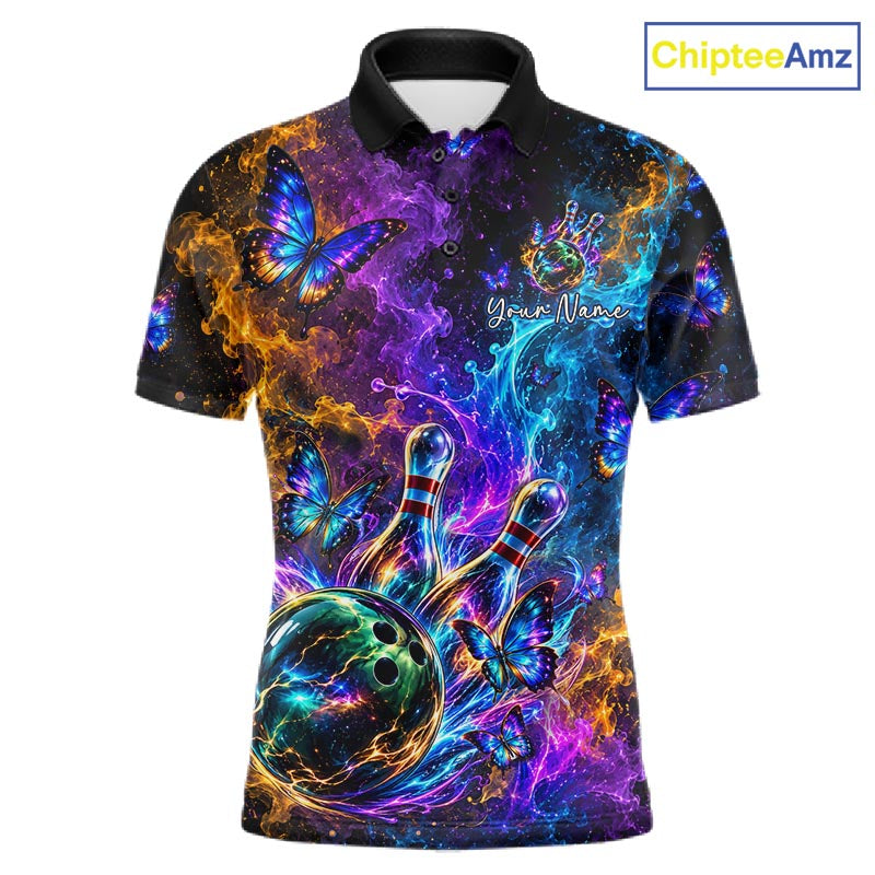 Neon Butterfly Galaxy Fire Splash Bowling Shirts for Men Custom Bowling Team jerseys HNT516