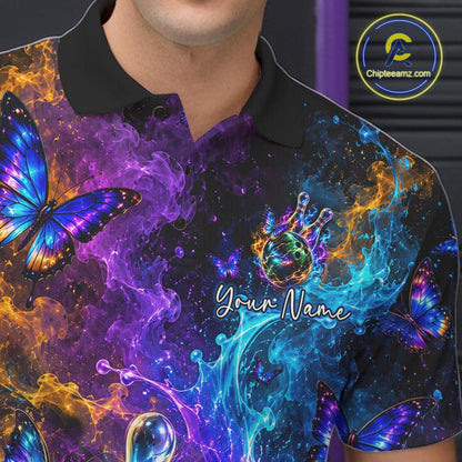 Neon Butterfly Galaxy Fire Splash Bowling Shirts for Men Custom Bowling Team jerseys HNT516