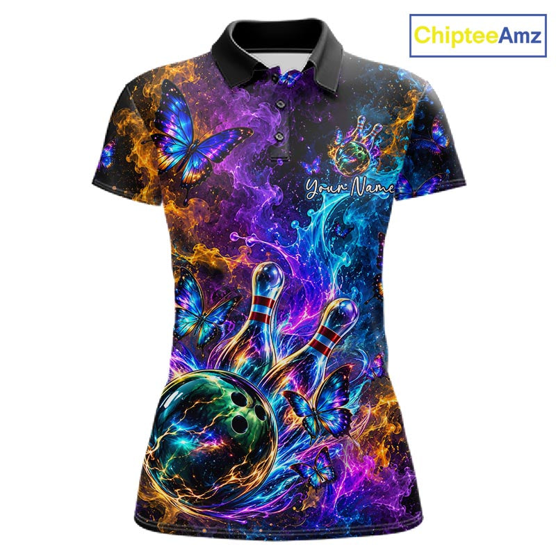 Neon Butterfly Galaxy Fire Splash Bowling Shirts for Women Custom Bowling Team jerseys HNT516