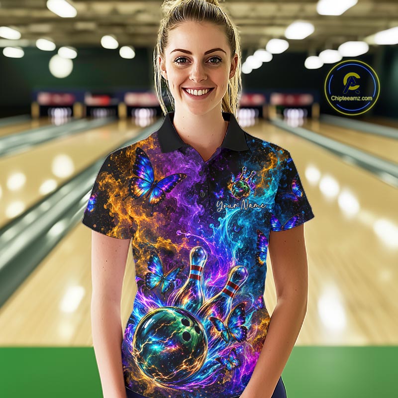 Neon Butterfly Galaxy Fire Splash Bowling Shirts for Women Custom Bowling Team jerseys HNT516
