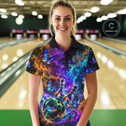 Neon Butterfly Galaxy Fire Splash Bowling Shirts for Women Custom Bowling Team jerseys HNT516
