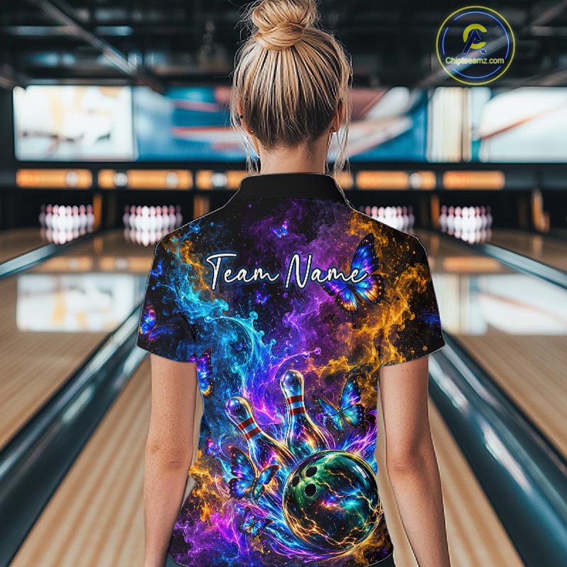 Neon Butterfly Galaxy Fire Splash Bowling Shirts for Women Custom Bowling Team jerseys HNT516