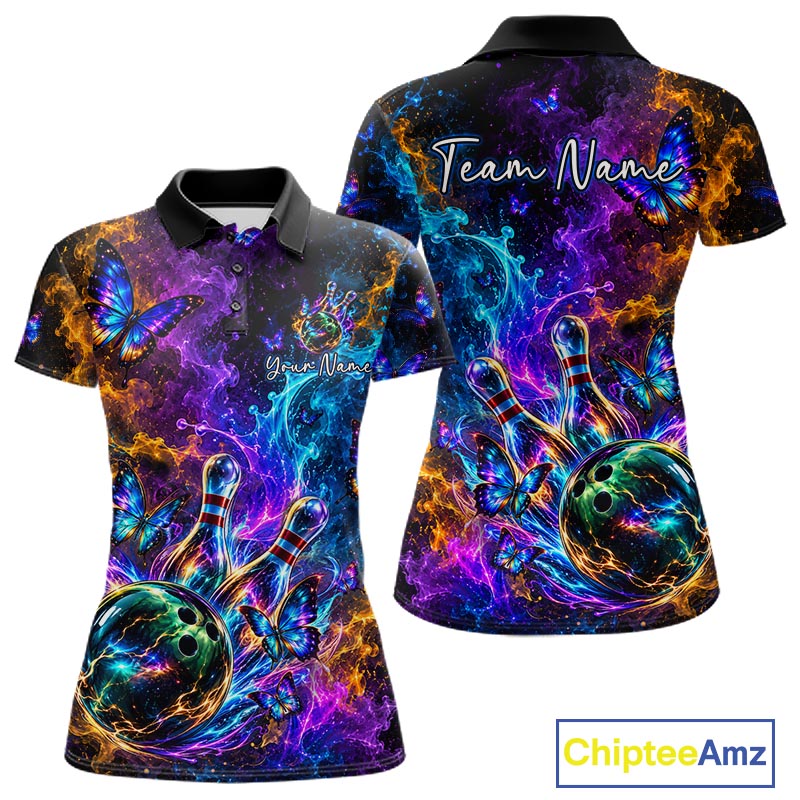 Neon Butterfly Galaxy Fire Splash Bowling Shirts for Women Custom Bowling Team jerseys HNT516