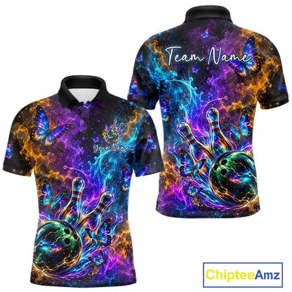 Neon Butterfly Galaxy Fire Splash Bowling Shirts for Men Custom Bowling Team jerseys HNT516