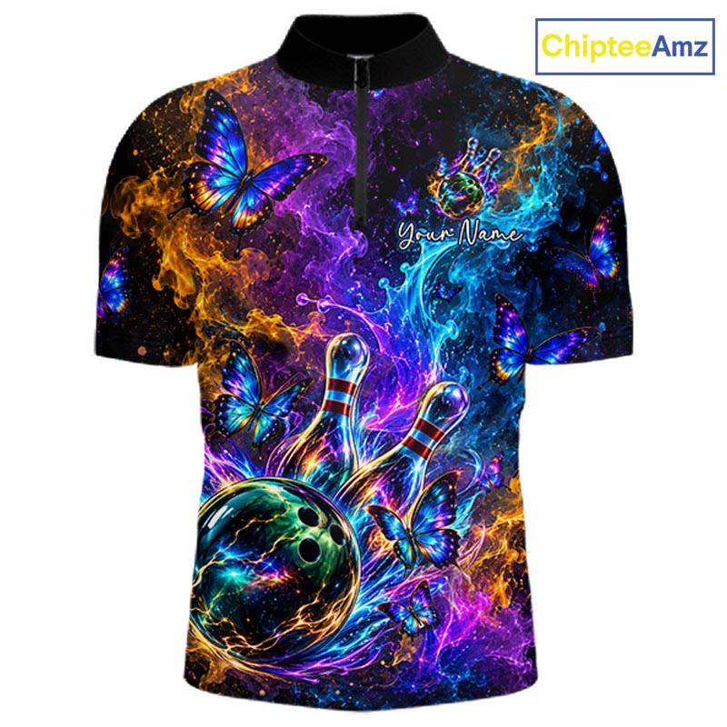 Neon Butterfly Galaxy Fire Splash Bowling Shirts for Men Custom Bowling Team jerseys HNT516