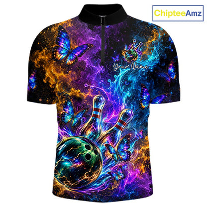 Neon Butterfly Galaxy Fire Splash Bowling Shirts for Men Custom Bowling Team jerseys HNT516